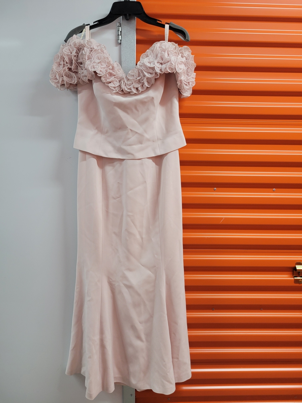 Alexander Daymor Petite Off-Shoulder Floral Trim Pink Evening Dress